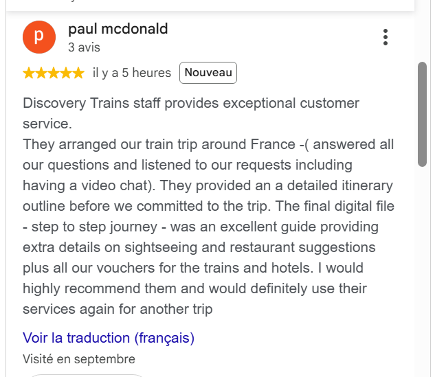 Google reviews from our Canadian travellers