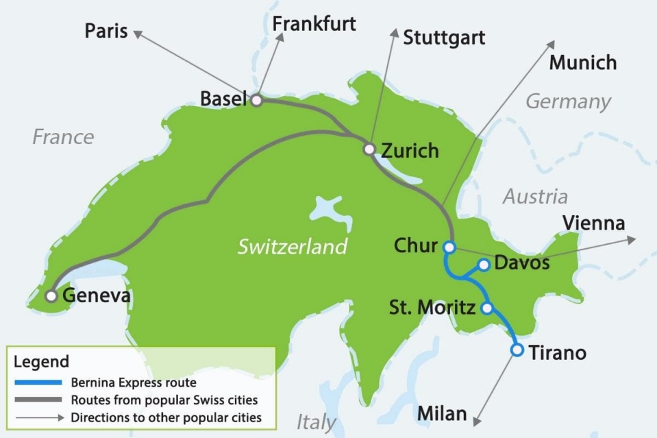 Suisse - Train panoramique - Bernina Express - Itinéraire