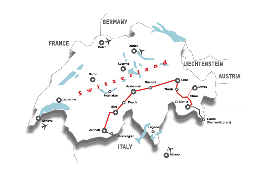 Suisse - Train panoramique - Glacier Express - Itinéraire