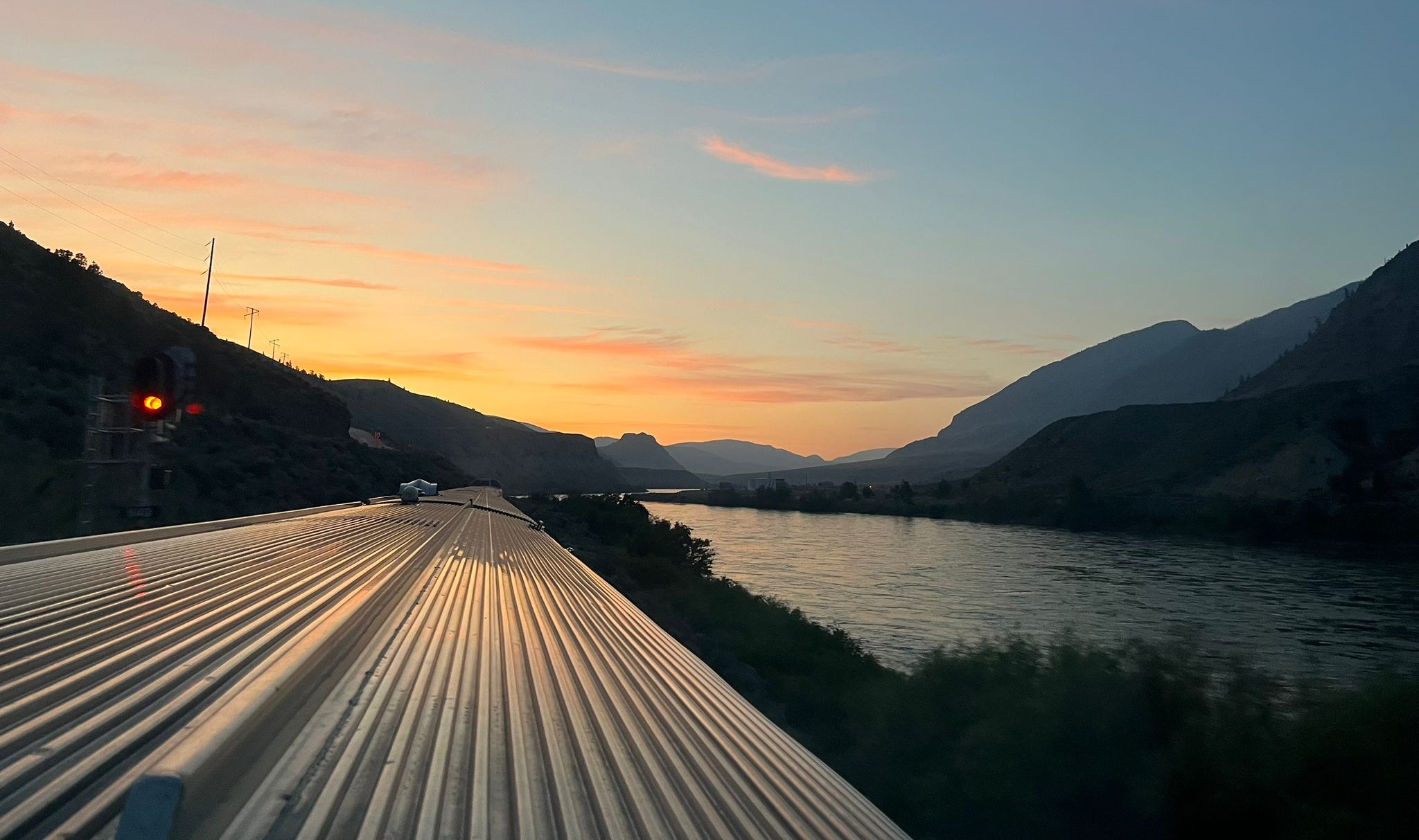 Sunset from the dome car Discovery Trains