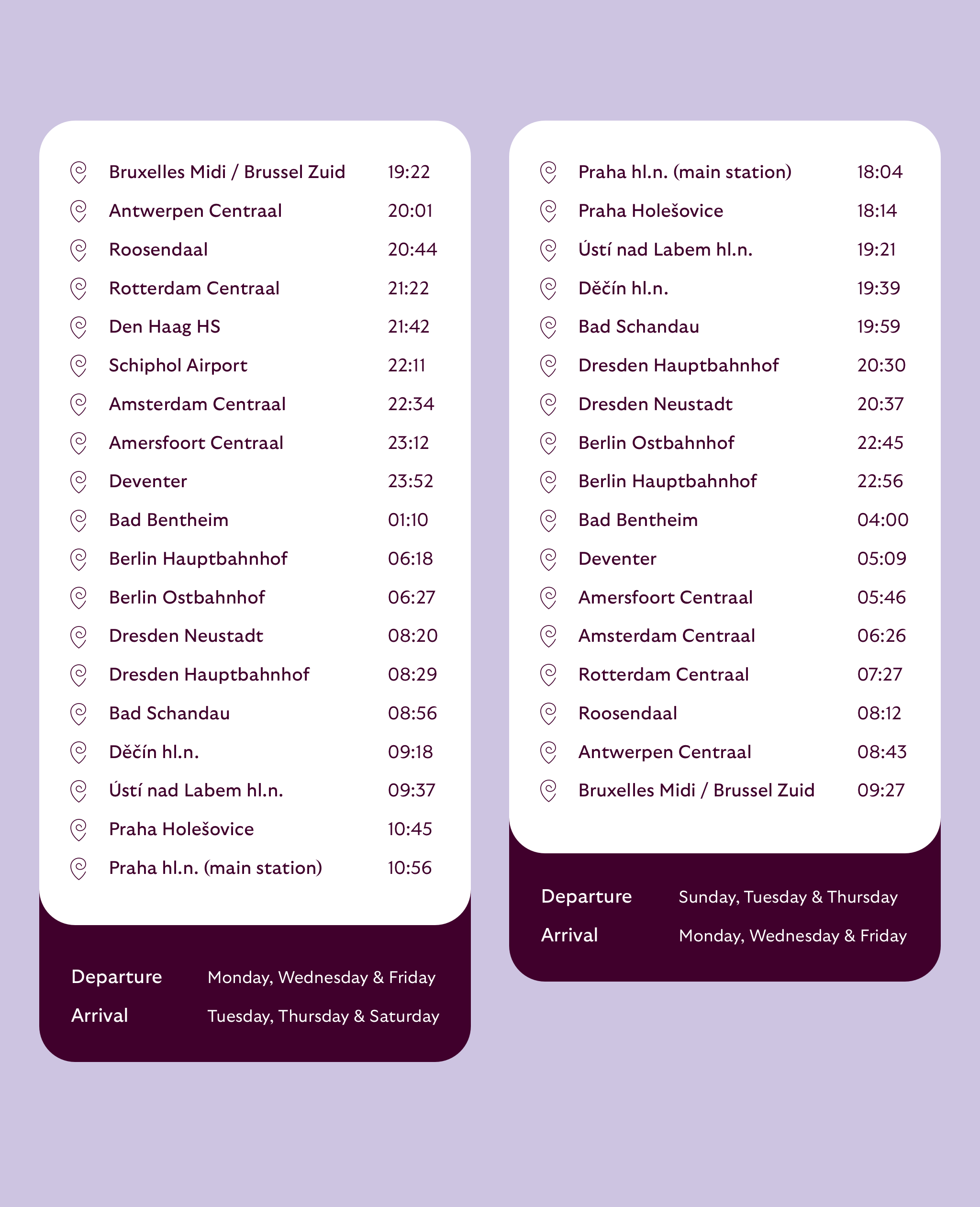 Timetable European Sleeper from 25 March 2024